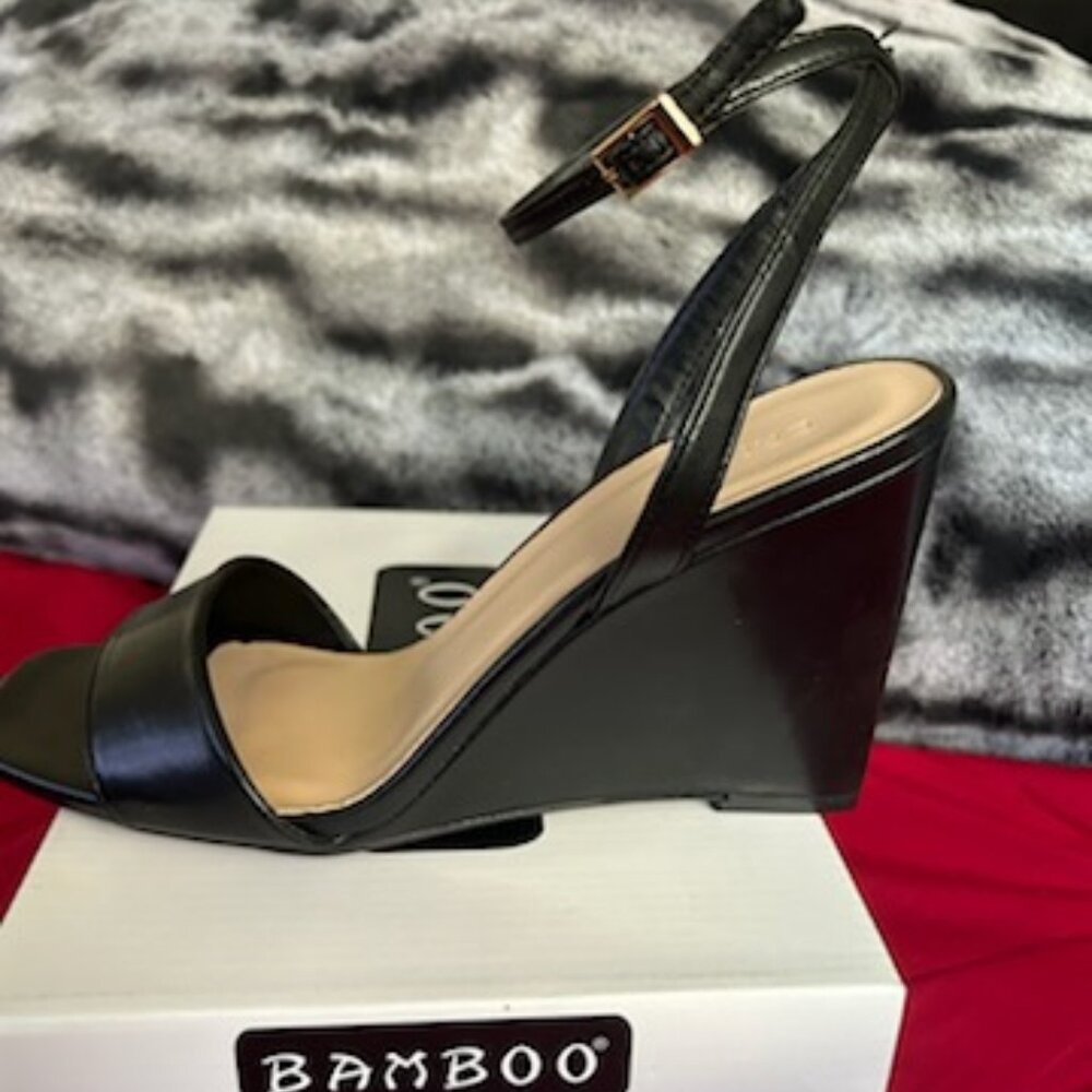 Sleek Black Vegan Leather Wedges